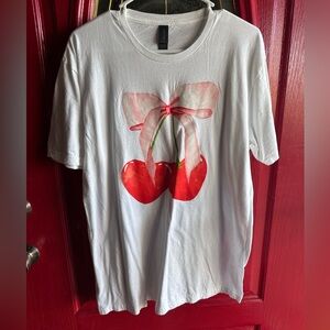 White Gildan SoftStyle Tee - Cherries & Bow